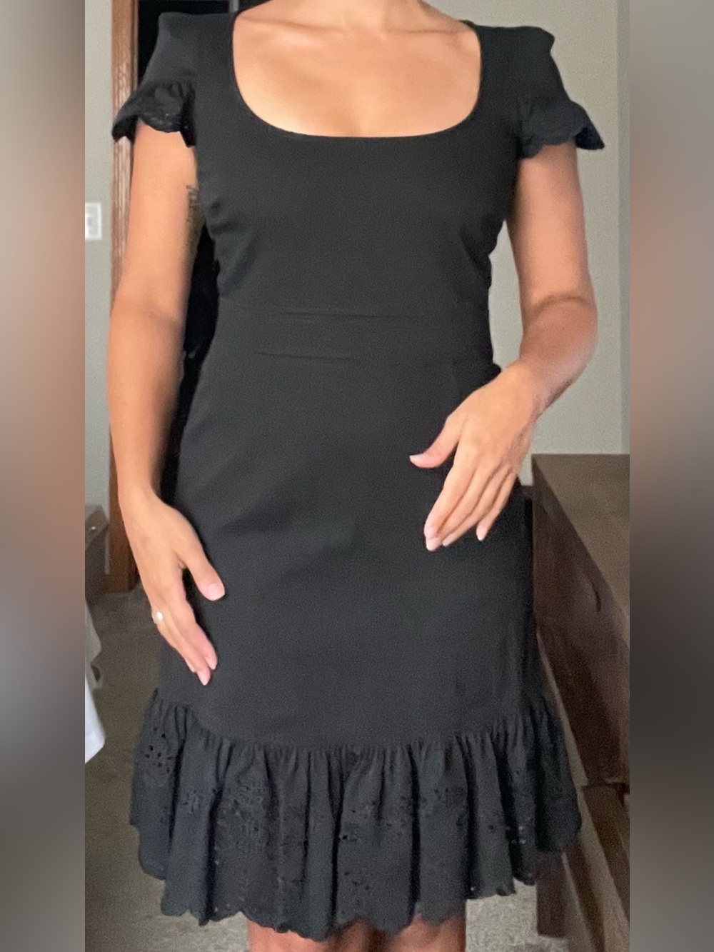RED Valentino dress Eyelette Black Cupped Sleeve Scoop Neck - Picture 8 of 8